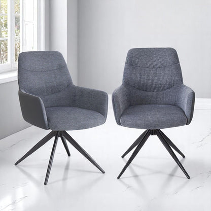 Gray arm chair set with padded cushions, 2 charcoal fabric chairs on black metal bases, Hester on Tampa Home & Garden Store
