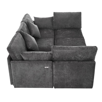 Sectional Sofa Modular U-Shaped With Ottoman & USB Ports grey fabric by HouseOfZazla, 2-piece living room set on Tampa Home & Garden Store