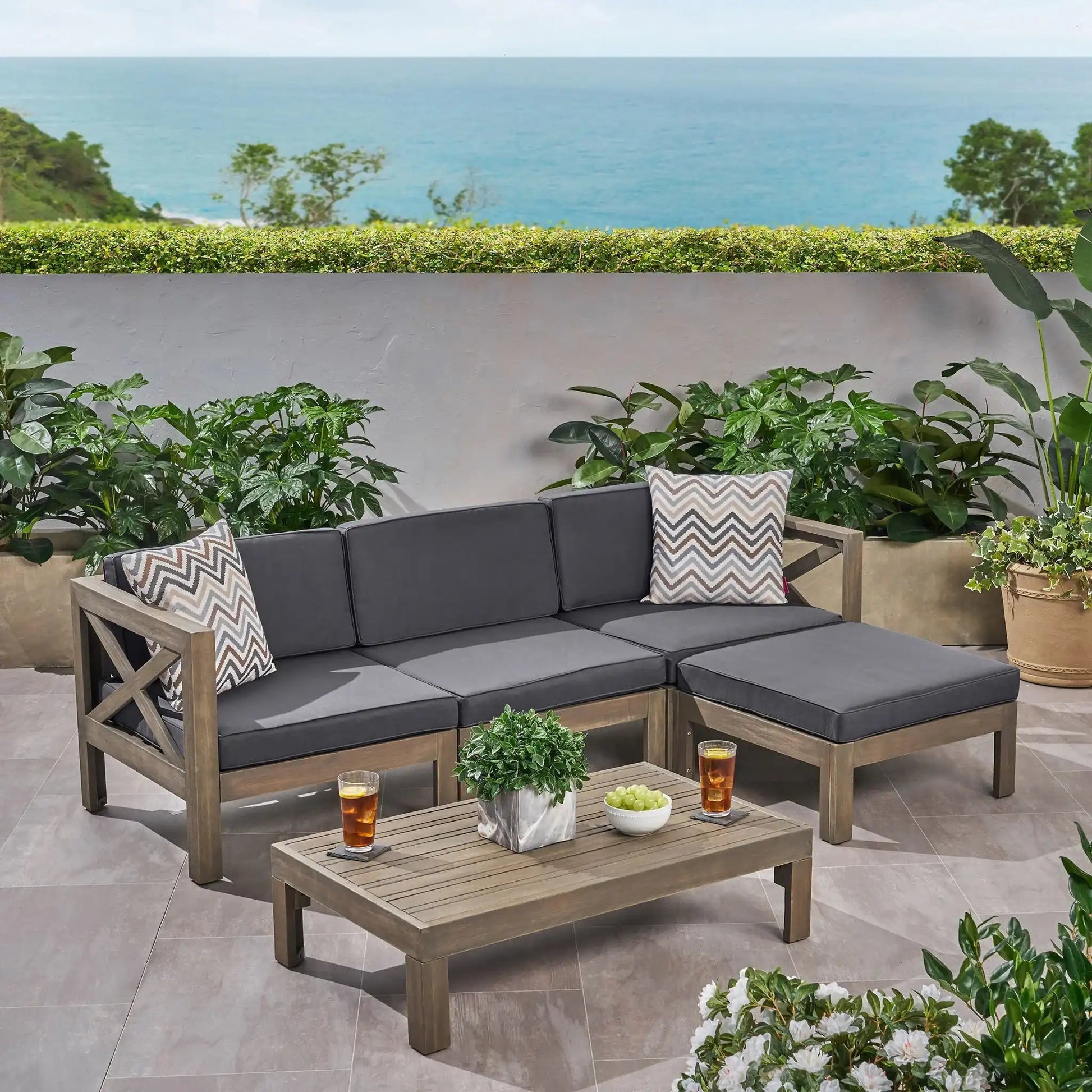 Alcove L-Shape Sofa Set, HouseOfZazla 2-piece outdoor sectional with dark gray cushions on Tampa Home & Garden Store