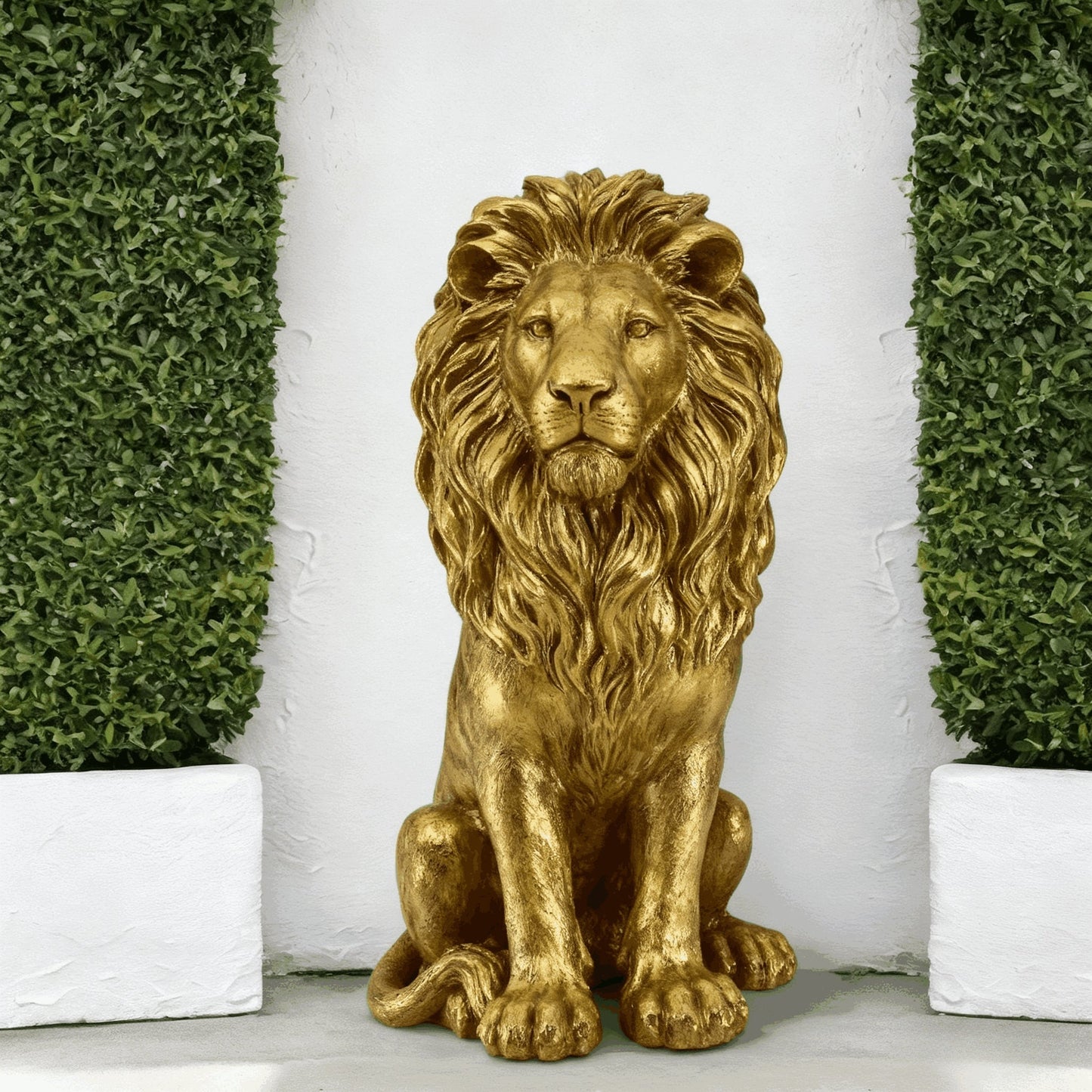 24-inch gold resin lion statue, outdoor guardian sculpture by HouseOfZazla on Tampa Home & Garden Store
