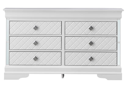 Silver champagne Verona dresser with diamond fronts and crystal knobs, eight-drawer unit on Tampa Home & Garden Store