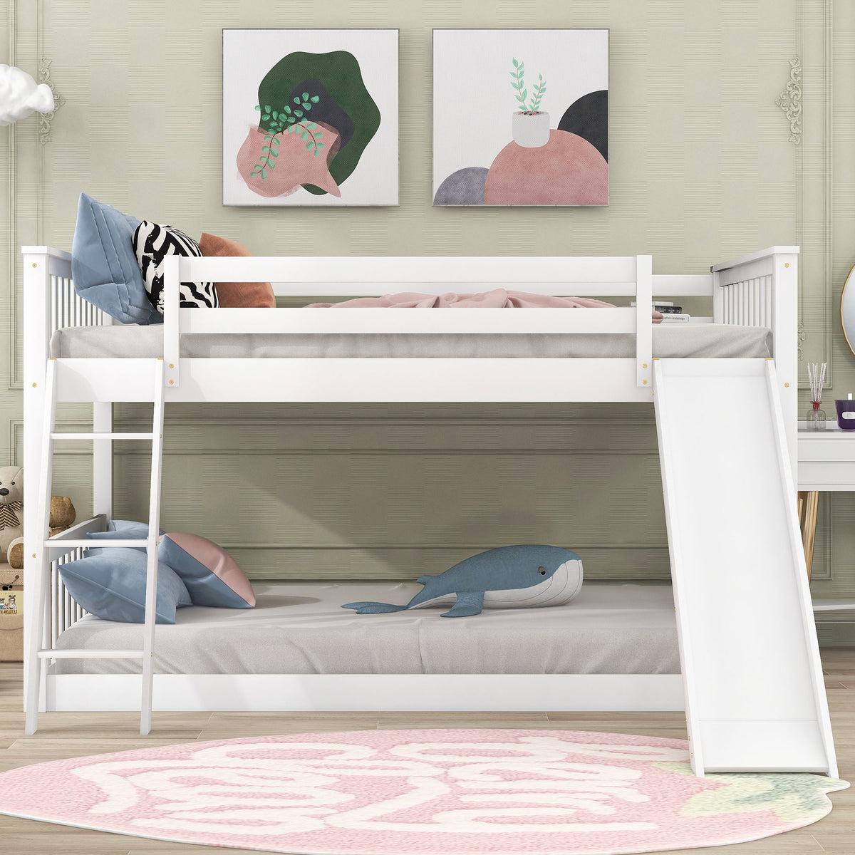 White bunk bed with built-in ladder and convertible slide by HouseOfZazla on Tampa Home & Garden Store