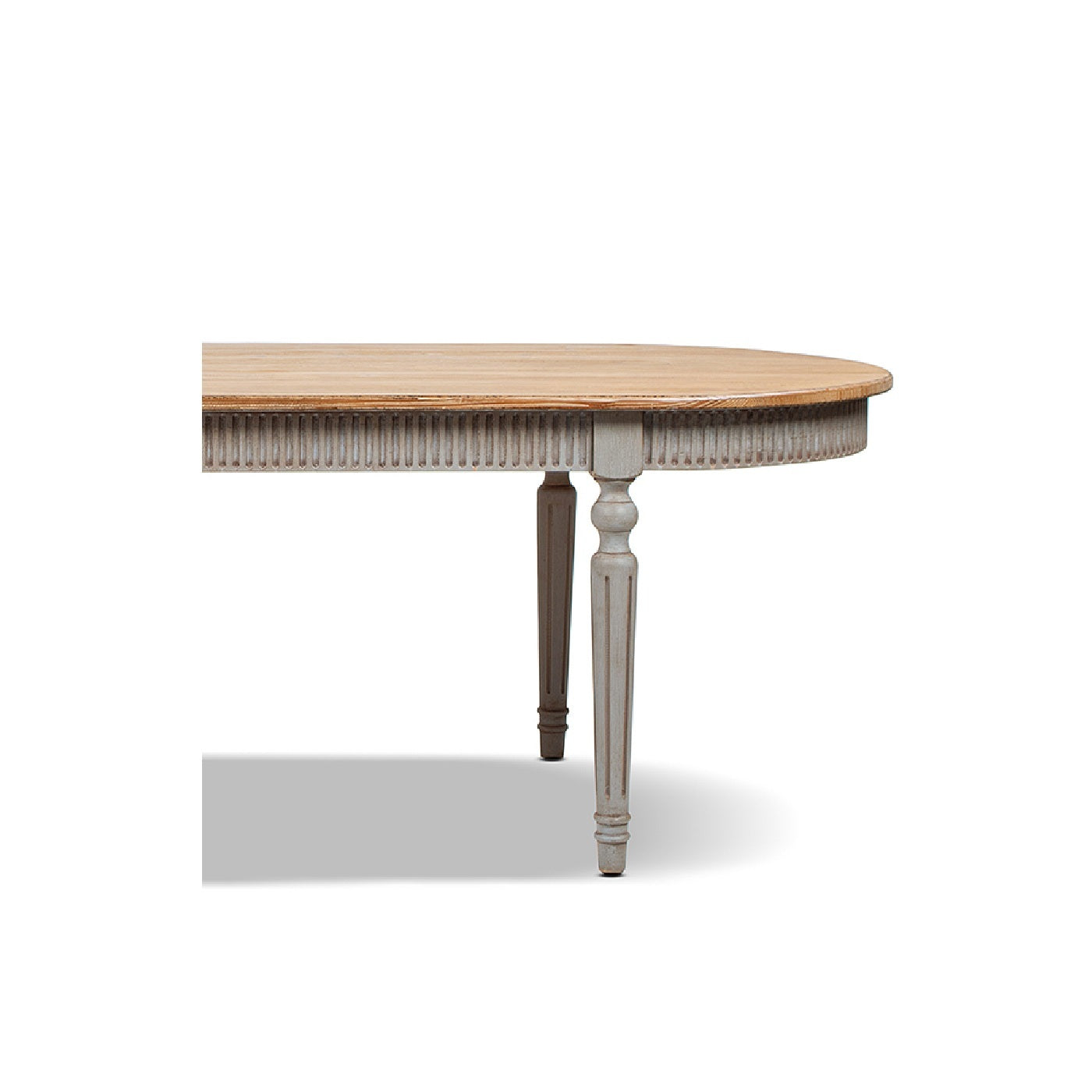 Colette 94' reclaimed wood oval dining table by HouseOfZazla with ribbed apron and legs on Tampa Home & Garden Store