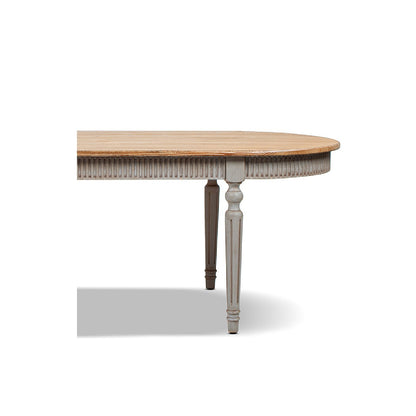 Colette 94' reclaimed wood oval dining table by HouseOfZazla with ribbed apron and legs on Tampa Home & Garden Store