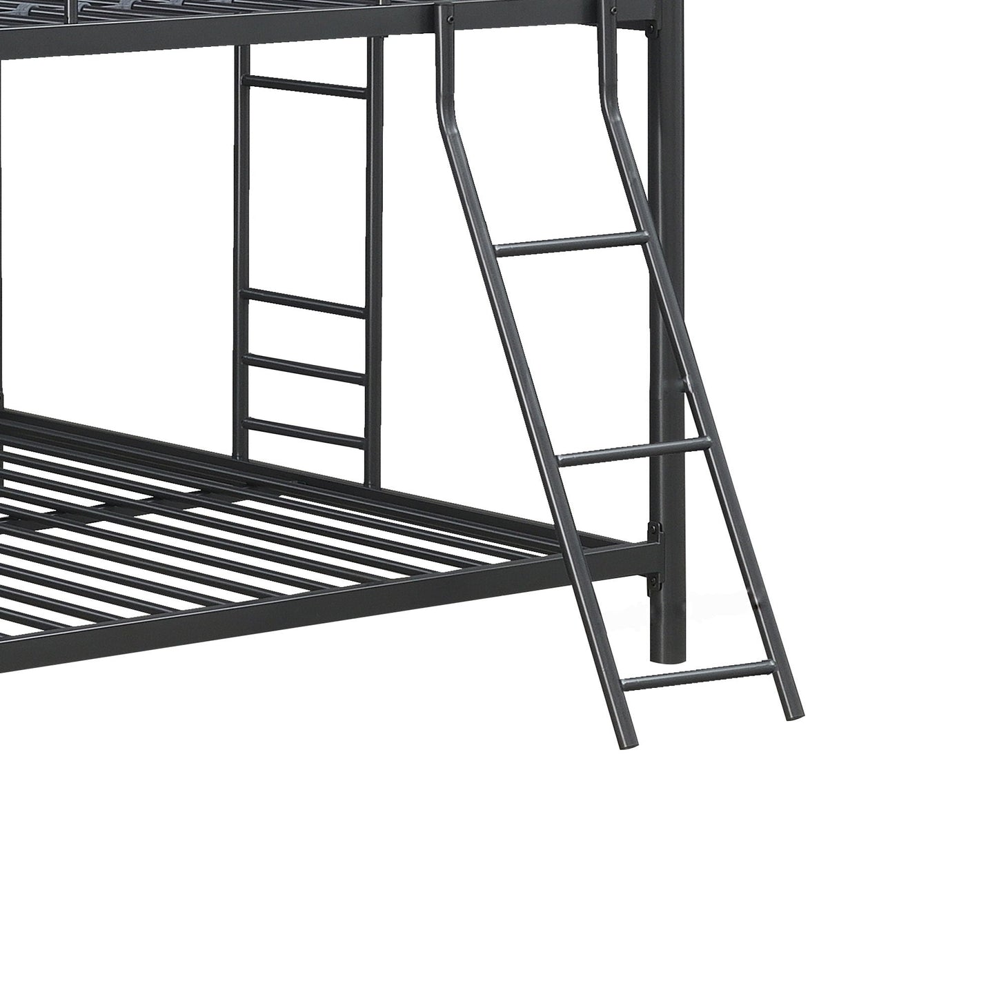 Triple bunk bed full-size metal frame with safe stairs, black, by HouseOfZazla on Tampa Home & Garden Store