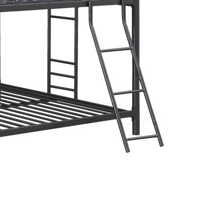 Triple bunk bed full-size metal frame with safe stairs, black, by HouseOfZazla on Tampa Home & Garden Store