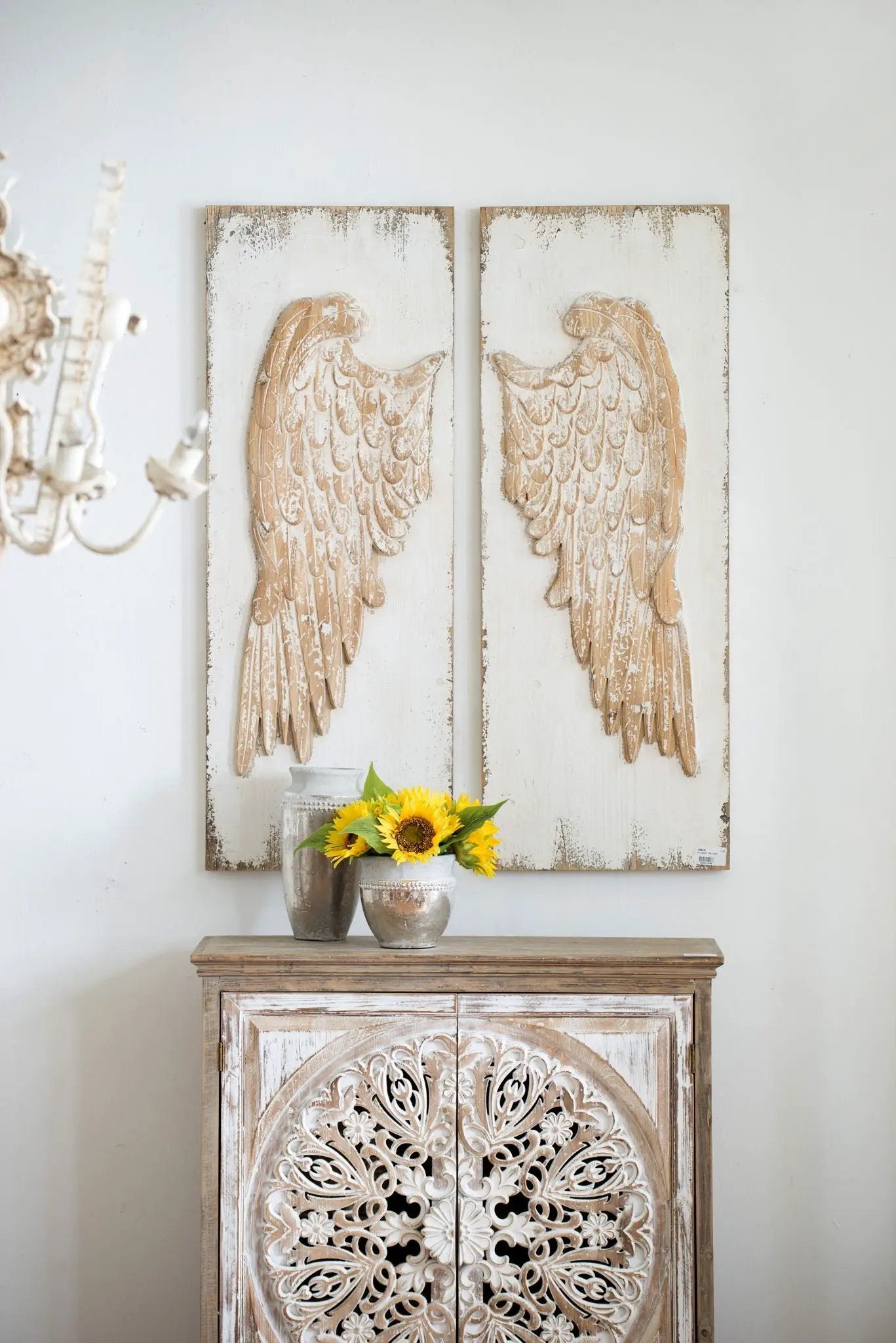 Feather Wing Wall Panels with Distressed Art