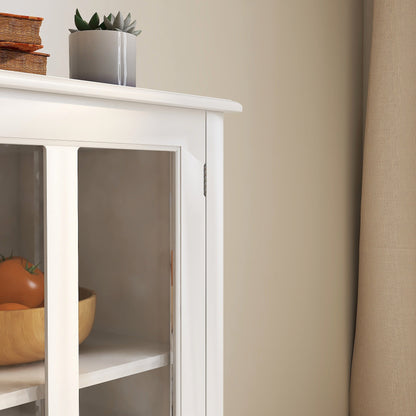 Buffet storage cabinet with double glass doors, white finish with plant and baskets on Tampa Home & Garden Store