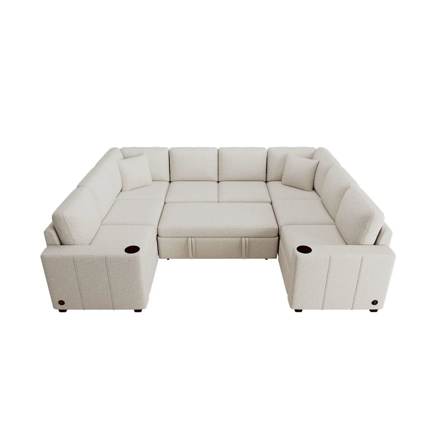 Convertible U-shaped sectional sofa beige fabric with pull-out bed, 2-piece set on Tampa Home & Garden Store