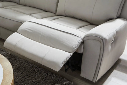 Social Pointe reclining sectional by Unique Piece Furniture in light gray fabric upholstery on Tampa Home & Garden Store