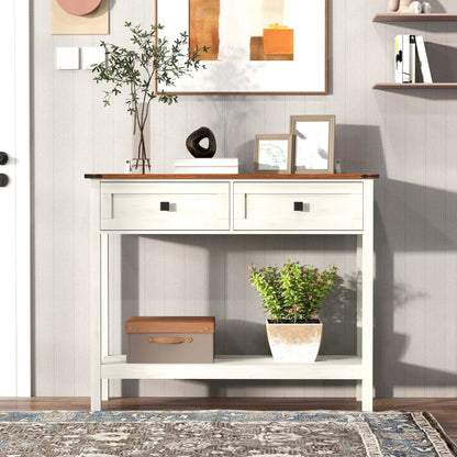 Farmhouse Console Table With 2 Drawers and Shelf