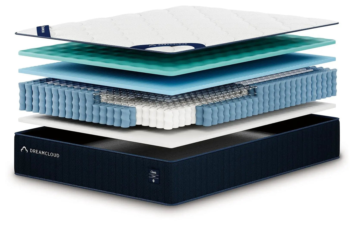 DreamCloud Classic Hybrid Mattress with teal foam and navy base Unique Piece Furniture on Tampa Home & Garden Store