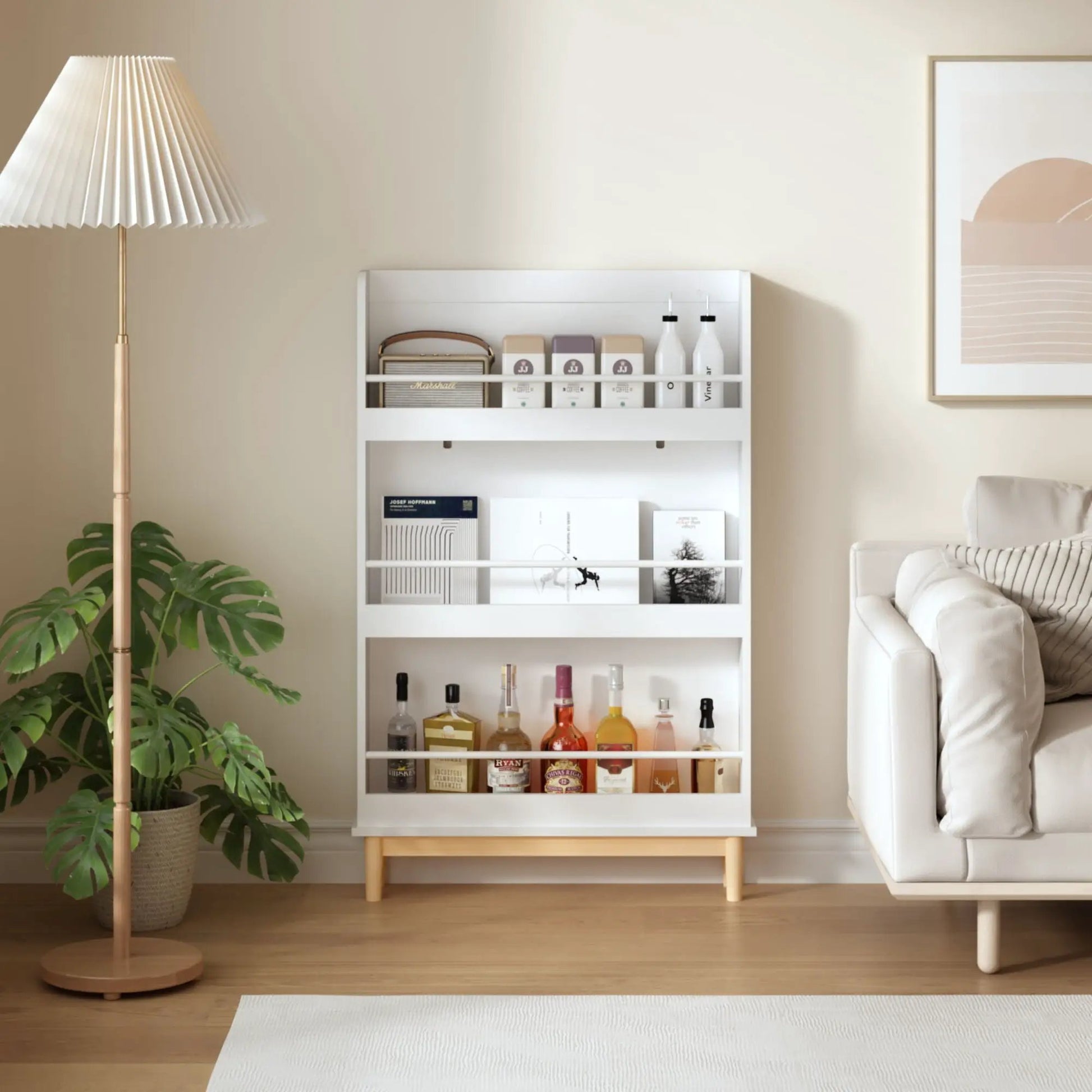 Wall Mounted Bookshelf with 3 front shelves in white finish Unique Piece Furniture on Tampa Home & Garden Store