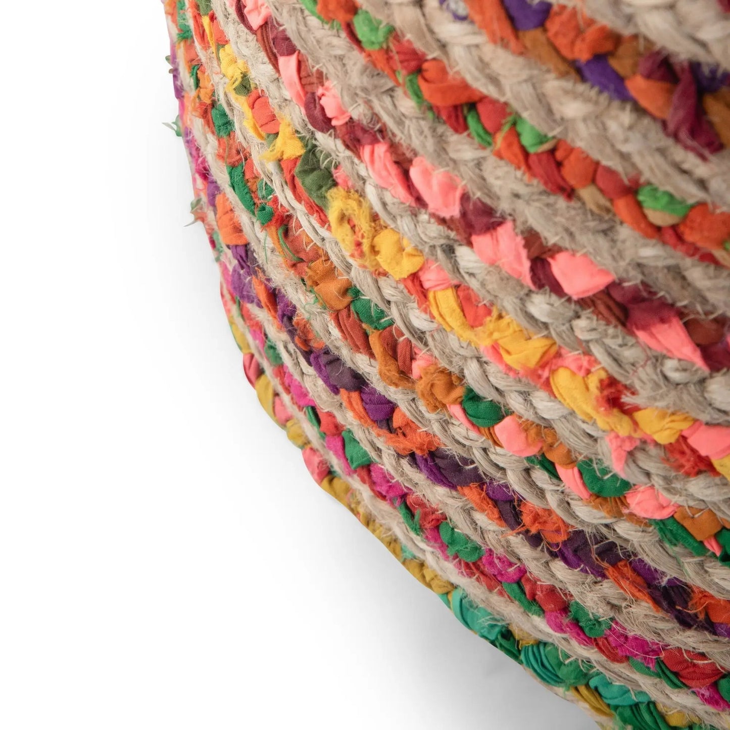 Margo round pouf handcrafted with multicolor tassel fringe by Unique Piece Furniture on Tampa Home & Garden Store