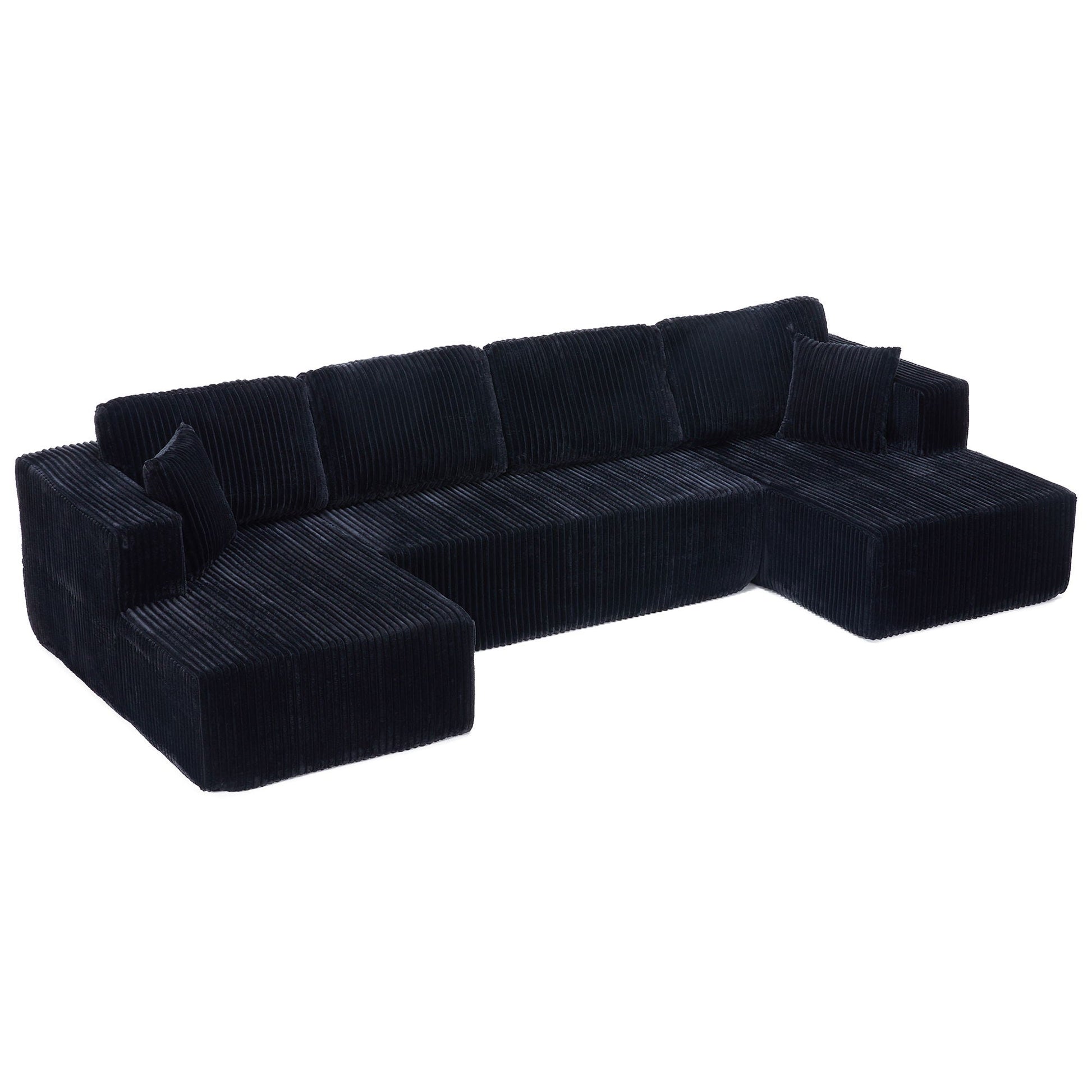 U-Shape modular sectional sofa in black corduroy upholstery with cushions HouseOfZazla on Tampa Home & Garden Store