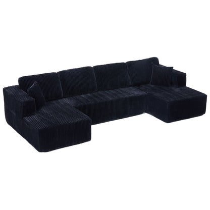 U-Shape modular sectional sofa in black corduroy upholstery with cushions HouseOfZazla on Tampa Home & Garden Store