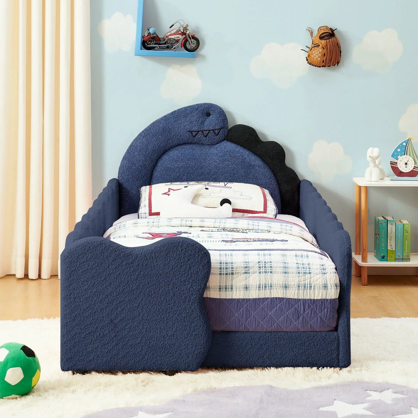 Cute Dinosaur Bed with Guardrail Toddler Frame