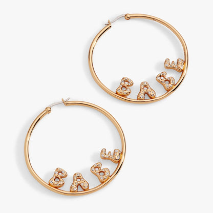 Babe Bubble Crystal Hoop Earrings in rose gold by ALEX AND ANI with crystal letters on Tampa Home & Garden Store