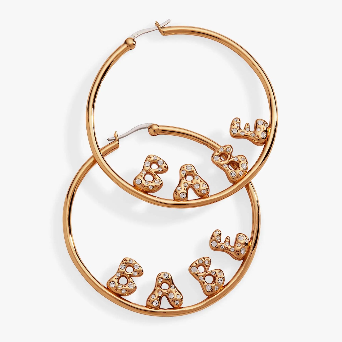 Babe Bubble Crystal Hoop Earrings by ALEX AND ANI in rose gold with crystal Babe letter charms on Tampa Home & Garden Store