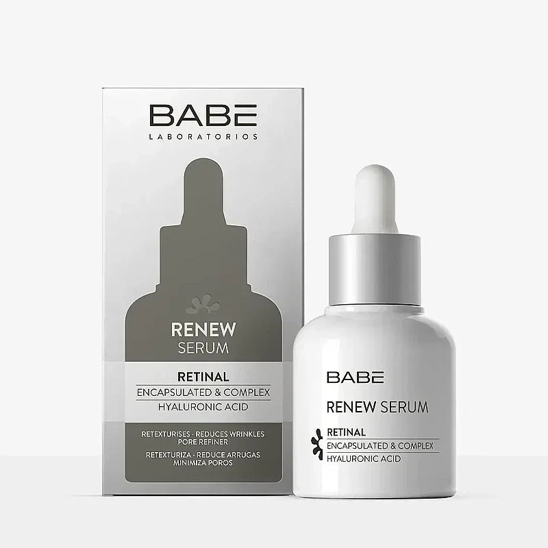 Babe Renew Serum retinal skincare bottle with white dropper beside its box, BABE on Tampa Home & Garden Store