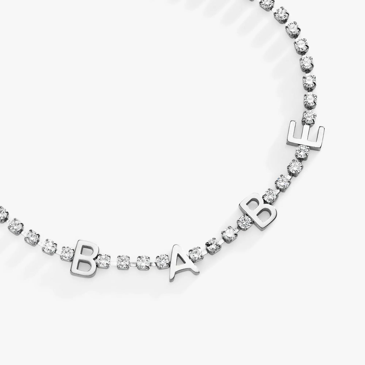 Babe Crystal Tennis Bracelet by Alex and Ani with bezel-set clear crystals and BABE charms on Tampa Home & Garden Store