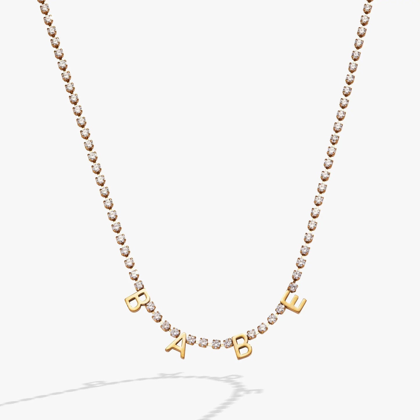 Babe Crystal Tennis Necklace by ALEX AND ANI in gold-tone with pave crystals and BABE charms on Tampa Home & Garden Store