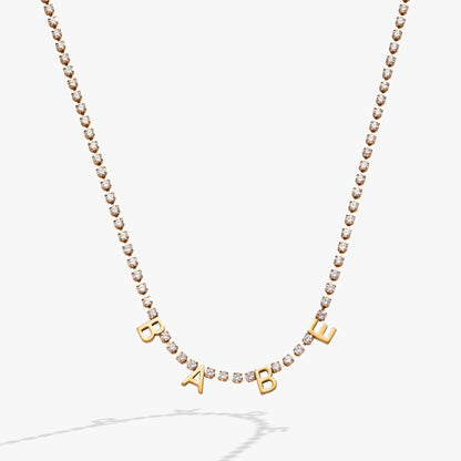 Babe Crystal Tennis Necklace by ALEX AND ANI in gold-tone with pave crystals and BABE charms on Tampa Home & Garden Store