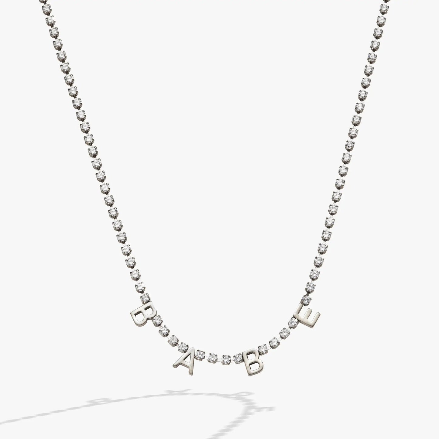 Babe crystal tennis necklace by Alex and Ani with crystal chain and BABE lettering on Tampa Home & Garden Store
