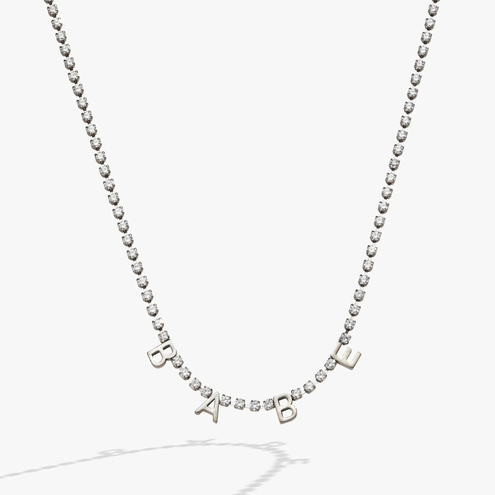 Babe crystal tennis necklace by Alex and Ani with crystal chain and BABE lettering on Tampa Home & Garden Store