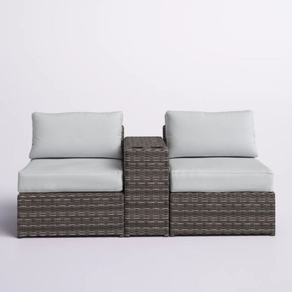 Weather resistant dark brown wicker 3-piece outdoor conversation set with light gray cushions on Tampa Home & Garden Store