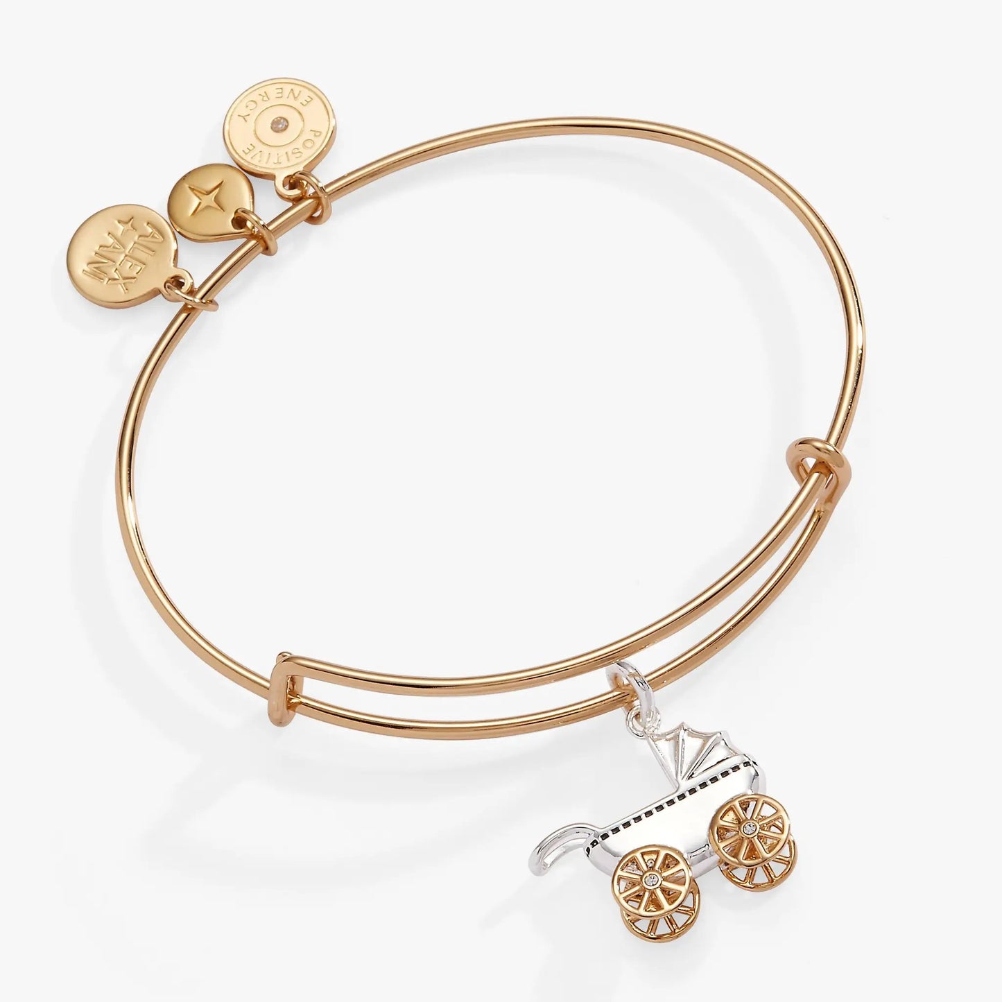 Baby Carriage Bangle by ALEX AND ANI in rose-gold finish, stacked bracelets with carriage charm on Tampa Home & Garden Store