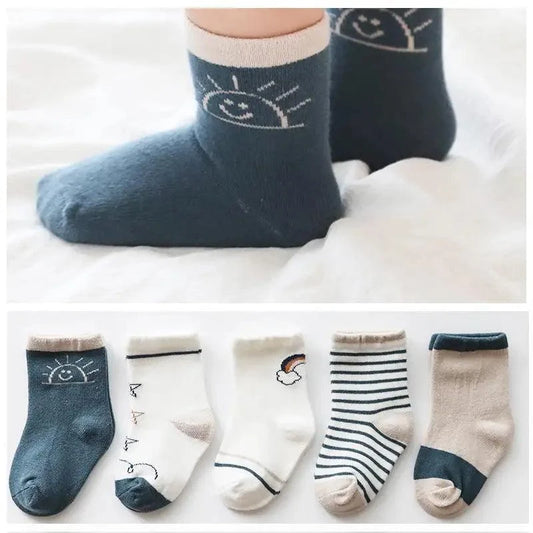 Stevvex baby girls cotton autumn socks set, 5 pairs with sun and stripe designs on Tampa Home & Garden Store