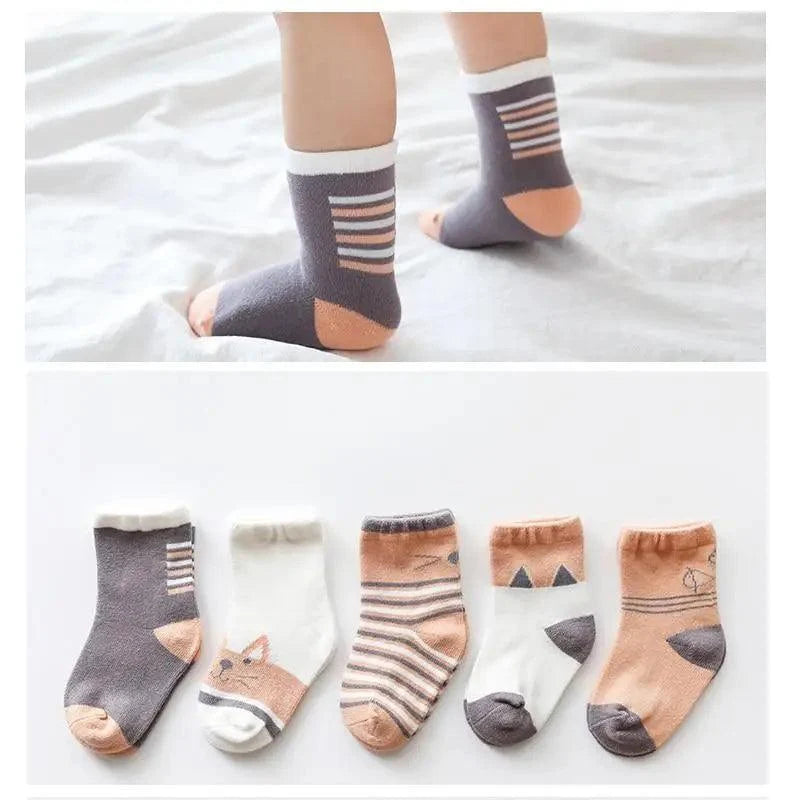 Stevvex baby girls cotton socks set, 5-pair gray peach white with stripe and animal prints on Tampa Home & Garden Store