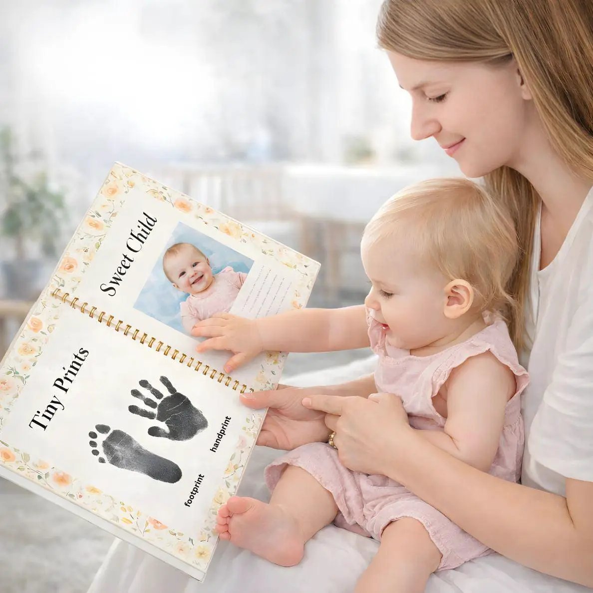 Mess-Free Baby Handprint & Footprint Keepsake Kit-4-Pack by Little Treasures with floral album on Tampa Home & Garden Store