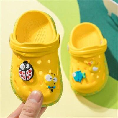 Stevvex baby yellow hole sandals with cartoon animals; 2 pairs non-slip breathable toddler clogs on Tampa Home & Garden Store