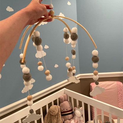 Baby Nordic Wooden Beads Wind Chimes Nursery Mobile Stevvex, curved hoops with white gray beads on Tampa Home & Garden Store