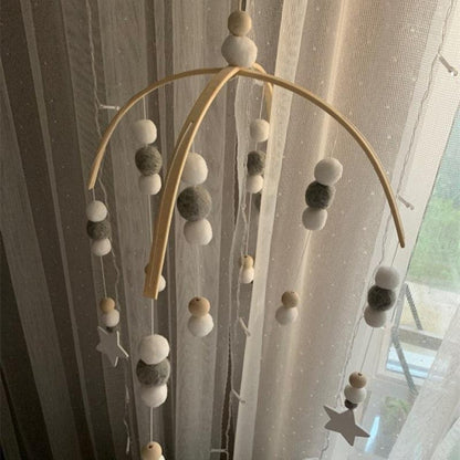 Stevvex Baby Nordic beads wind chime crib mobile with white gray wool balls and stars on Tampa Home & Garden Store