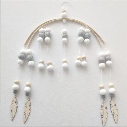 Baby Nordic wooden beads wind chimes crib mobile with wool balls and feather charms by Stevvex on Tampa Home & Garden Store