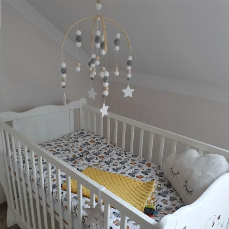 Baby Nordic wooden beads wind chime nursery mobile with wool balls on Tampa Home & Garden Store