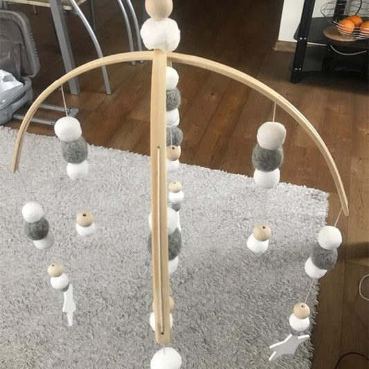 Baby Nordic wooden beads wind chimes wool balls nursery mobile on wood arc with felt beads on Tampa Home & Garden Store