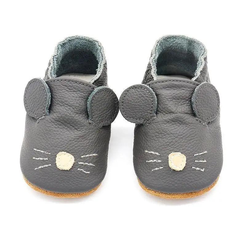 Leather baby booties gray with cat-face ears beige nose soft lining tan sole pair Stevvex on Tampa Home & Garden Store