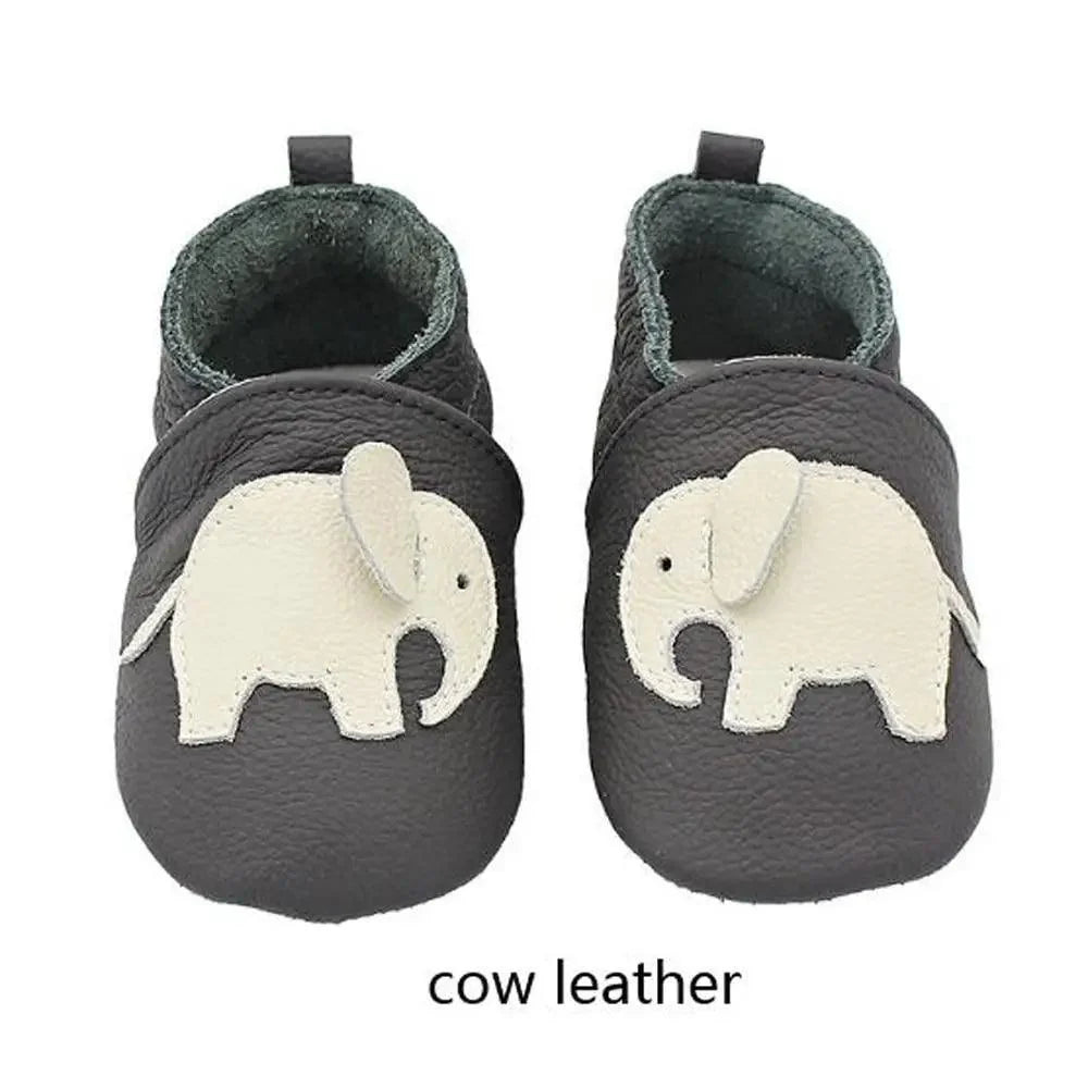 Baby Shoes Leather Newborn Booties Stevvex gray cow leather with white elephant applique on Tampa Home & Garden Store