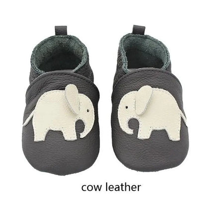 Baby Shoes Leather Newborn Booties Stevvex gray cow leather with white elephant applique on Tampa Home & Garden Store
