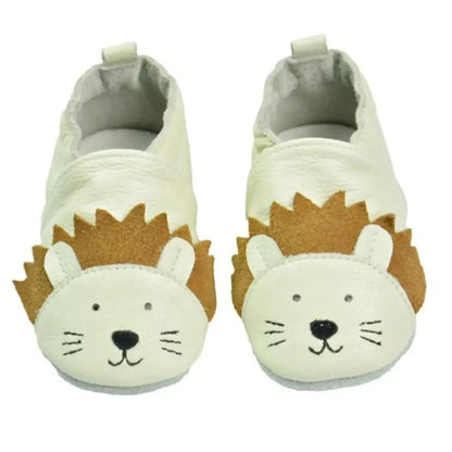 Stevvex baby leather newborn booties pair with white hedgehog faces and brown spikes on Tampa Home & Garden Store