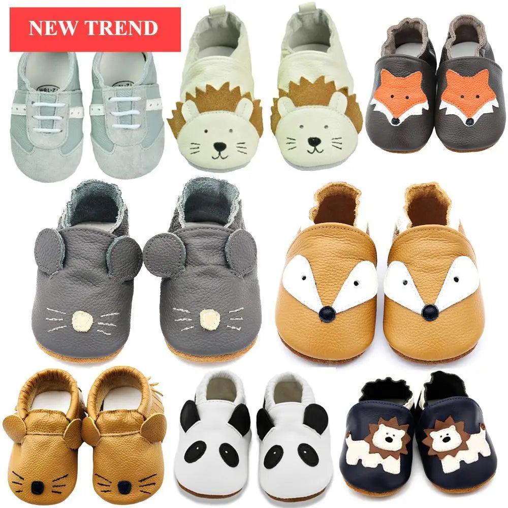 Stevvex Baby Shoes Leather Newborn Booties set, 12 pairs in assorted animal designs on Tampa Home & Garden Store