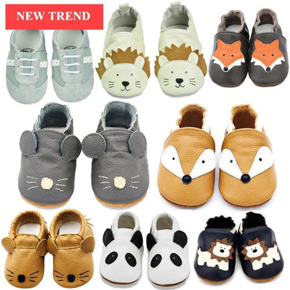 Stevvex Baby Shoes Leather Newborn Booties set, 12 pairs in assorted animal designs on Tampa Home & Garden Store