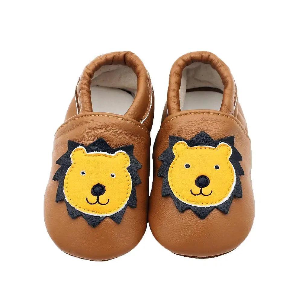 Leather baby shoes brown pair with yellow lion appliqués, Stevvex on Tampa Home & Garden Store