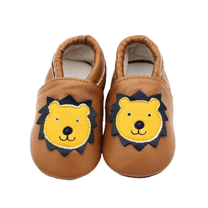 Leather baby shoes brown pair with yellow lion appliqués, Stevvex on Tampa Home & Garden Store