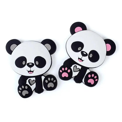 Two panda silicone teether toys for babies with pink and gray paw pads on Tampa Home & Garden Store