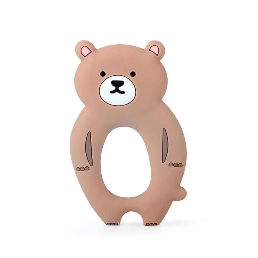 Stevvex bear-shaped silicone teether BPA-free brown baby teething toy on Tampa Home & Garden Store